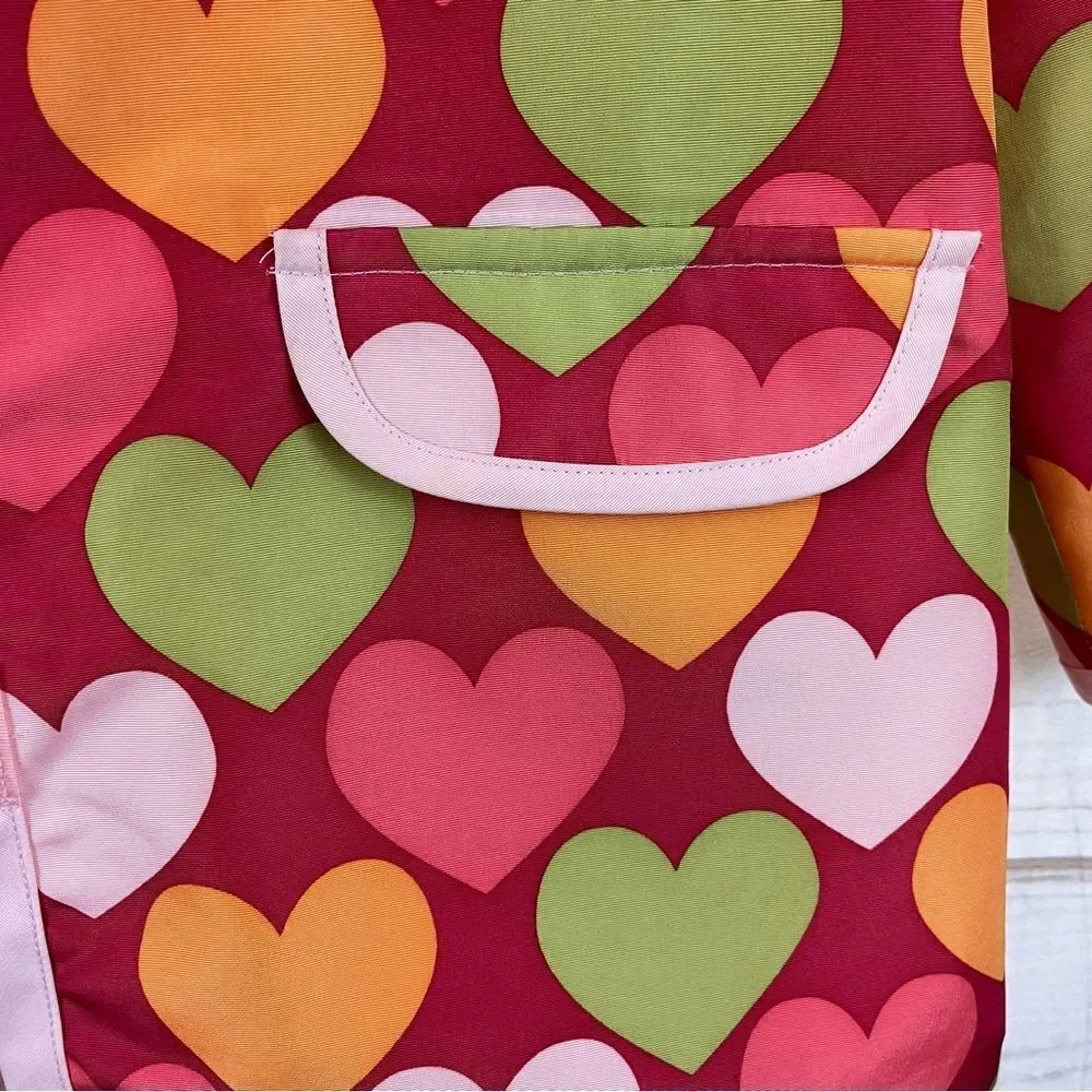 Girls Gymboree Lined Raincoat/Rain Jacket Hearts Velcro Raspberry  Pink 5-6